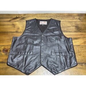 Saguaro West Trading Company Leather Vest Mens 2XL Brown Snap Western Cowboy